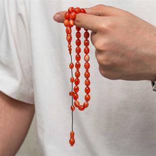 Hk Sıkma Kehribar (Ateş Kehribar) Tesbih Kapsül Kesim Kırmızı Turuncu (Metal Püskülsüz)|Gümüş Takı Hediyelik Ürünler