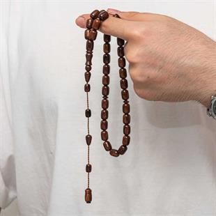 Hk Sıkma Kehribar Tesbih Fıçı Kesim Koyu Kahverengi Bordo Tonları (33 Tane Metal Püskülsüz)|Gümüş Takı Hediyelik Ürünler