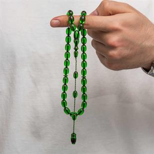 Hk Sıkma Kehribar (Ateş Kehribar) Tesbih Kapsül Kesim Zümrüt Yeşili Renk (Metal Püskülsüz)|Gümüş Takı Hediyelik Ürünler