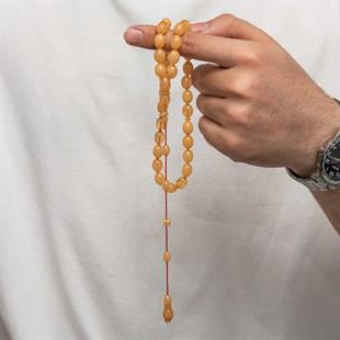 Hk Sıkma Kehribar Tesbih Kapsül Kesim Hardal Sarı Düz Renk (33 Tane Metal Püskülsüz)|Gümüş Takı Hediyelik Ürünler