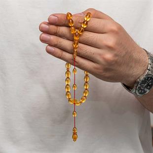 Hk Sıkma Kehribar (Ateş Kehribar) Tesbih Kapsül Kesim Bal Rengi (33 Tane Metal Püskülsüz)|Gümüş Takı Hediyelik Ürünler