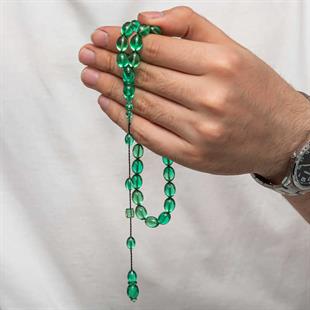 Hk Sıkma Kehribar (Ateş Kehribar) Tesbih Kapsül Kesim Zümrüt Yeşili Renk (Metal Püskülsüz)|Gümüş Takı Hediyelik Ürünler