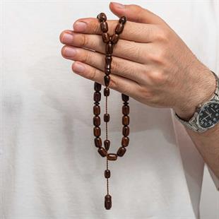 Hk Sıkma Kehribar Tesbih Fıçı Kesim Koyu Kahverengi Bordo Tonları (33 Tane Metal Püskülsüz)|Gümüş Takı Hediyelik Ürünler