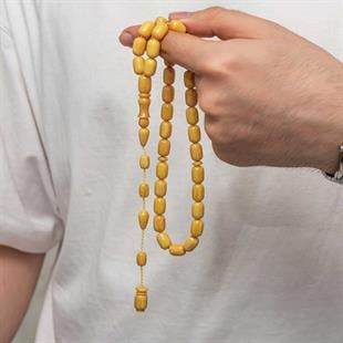 Hk Sıkma Kehribar Tesbih Fıçı Kesim Hardal Rengi Açık Sarı (33 Tane Metal Püskülsüz)|Gümüş Takı Hediyelik Ürünler