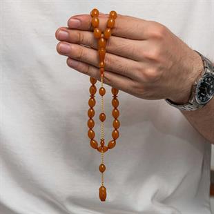 Hk Sıkma Kehribar Tesbih Kapsül Kesim Konyak Bal Rengi (33 Tane Metal Püskülsüz)|Gümüş Takı Hediyelik Ürünler