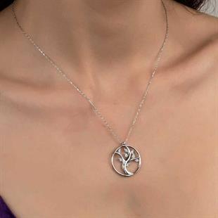 Hk Gümüş Kadın Kolye Kristal Taşlı Hayat Ağacı |Gümüş Takı Hediyelik Ürünler