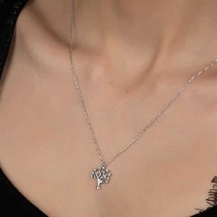 Hk Gümüş Kadın Kolye Kristal Taşlı Hayat Ağacı |Gümüş Takı Hediyelik Ürünler