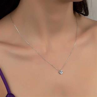 Hk Gümüş Kadın Kolye Kristal Taşlı Kalp |Gümüş Takı Hediyelik Ürünler