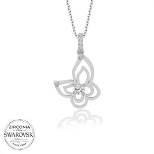 Hk Gümüş Kadın Kolye Kristal Taşlı Kelebek |Gümüş Takı Hediyelik Ürünler