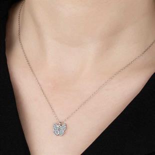 Hk Gümüş Kadın Kolye Kristal Taşlı Kelebek |Gümüş Takı Hediyelik Ürünler