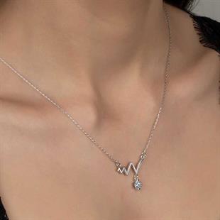 Hk Gümüş Kadın Kolye Kristal Taşlı Ritim |Gümüş Takı Hediyelik Ürünler