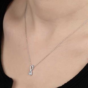 Hk Gümüş Kadın Kolye Kristal Taşlı Sonsuzluk |Gümüş Takı Hediyelik Ürünler
