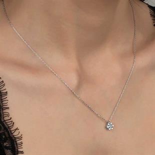 Hk Gümüş Kadın Kolye Kristal Taşlı Tektaş |Gümüş Takı Hediyelik Ürünler