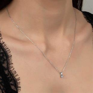 Hk Gümüş Kadın Kolye Kristal Taşlı Tektaş |Gümüş Takı Hediyelik Ürünler