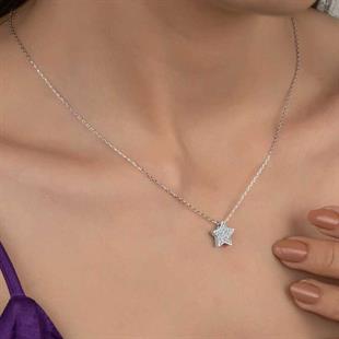 Hk Gümüş Kadın Kolye Kristal Taşlı Yıldız |Gümüş Takı Hediyelik Ürünler