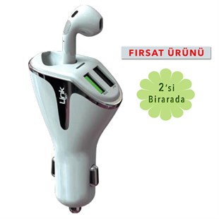 Linktech B450 Airpods Kulaklıklı Araç Şarj Aleti-2Si 1 Arada