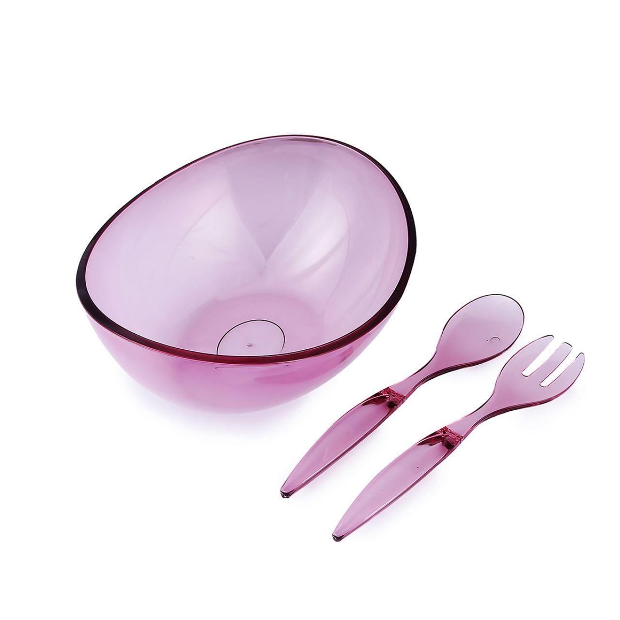 Akrilik Mürdüm Kaşıklı Salata Kasesi & Karıştırma Kabı 