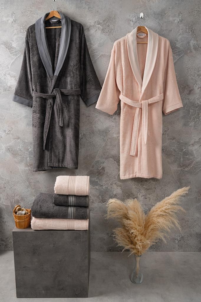 Altınbaşak Bambu Bornoz Seti Flame Gris Peach