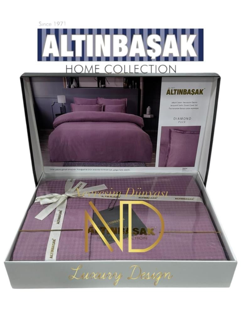 Altınbaşak Jakarlı Saten Çift Kişilik Nevresim Takımı Dıamond Puce