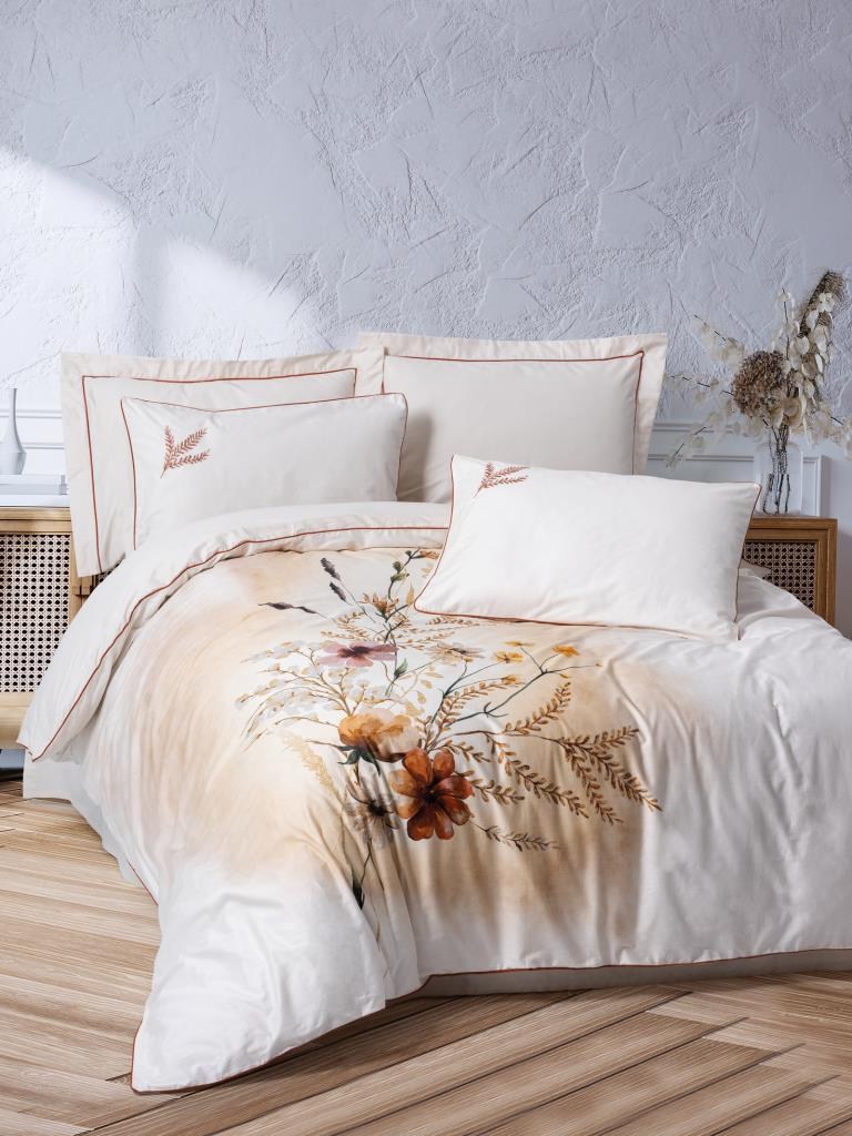Cotton Box Çift Kişilik Elit Saten Nevresim Takımı Bouquet Ekru