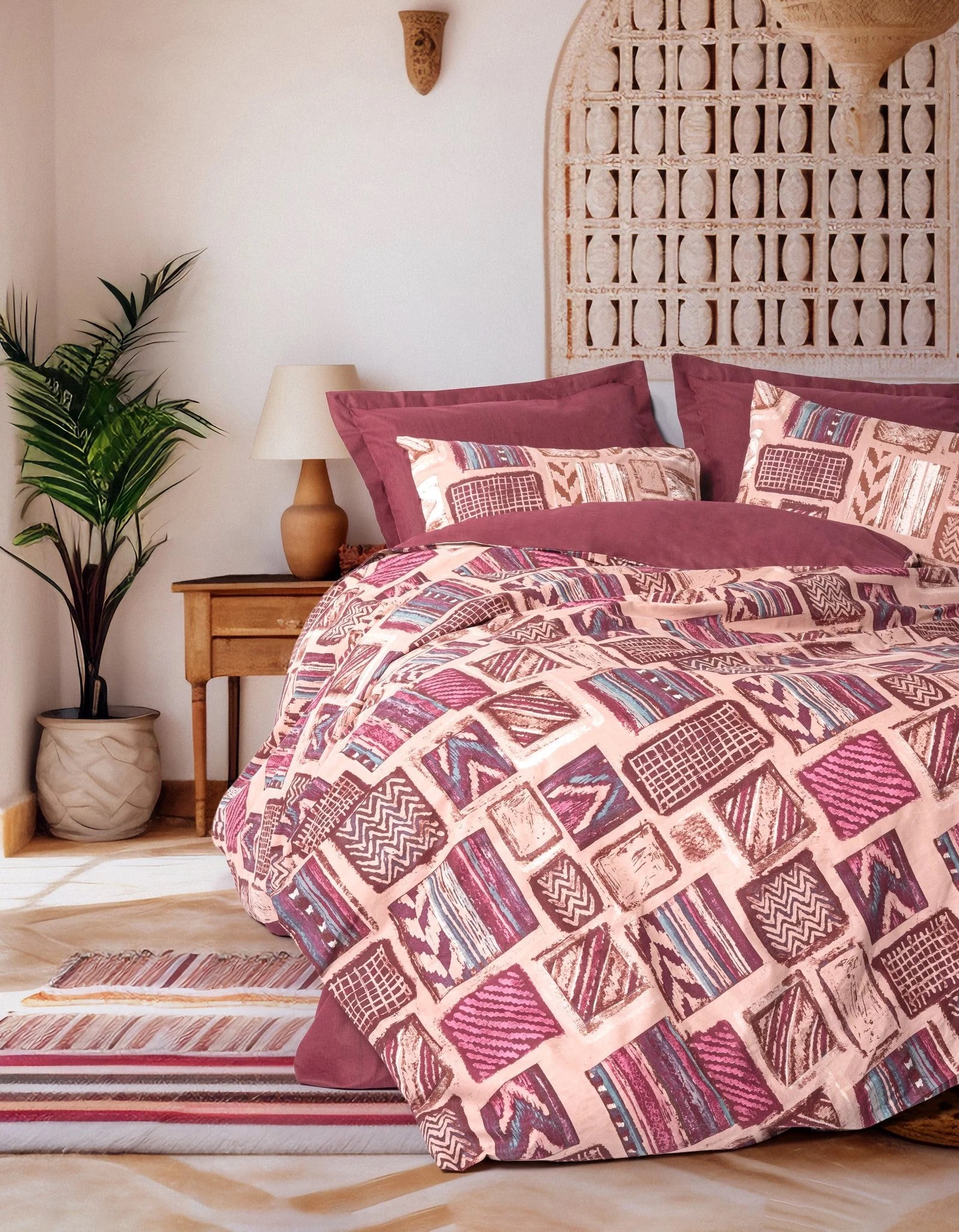 Cotton Box Ethnic Nevresim Takımı Tek Kişilik Estilo Bordo