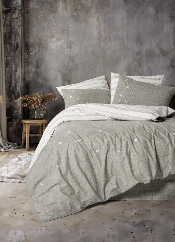 Cotton Box Klein Nakışlı Çift Kişilik Nevresim Takımı Moke Kahve