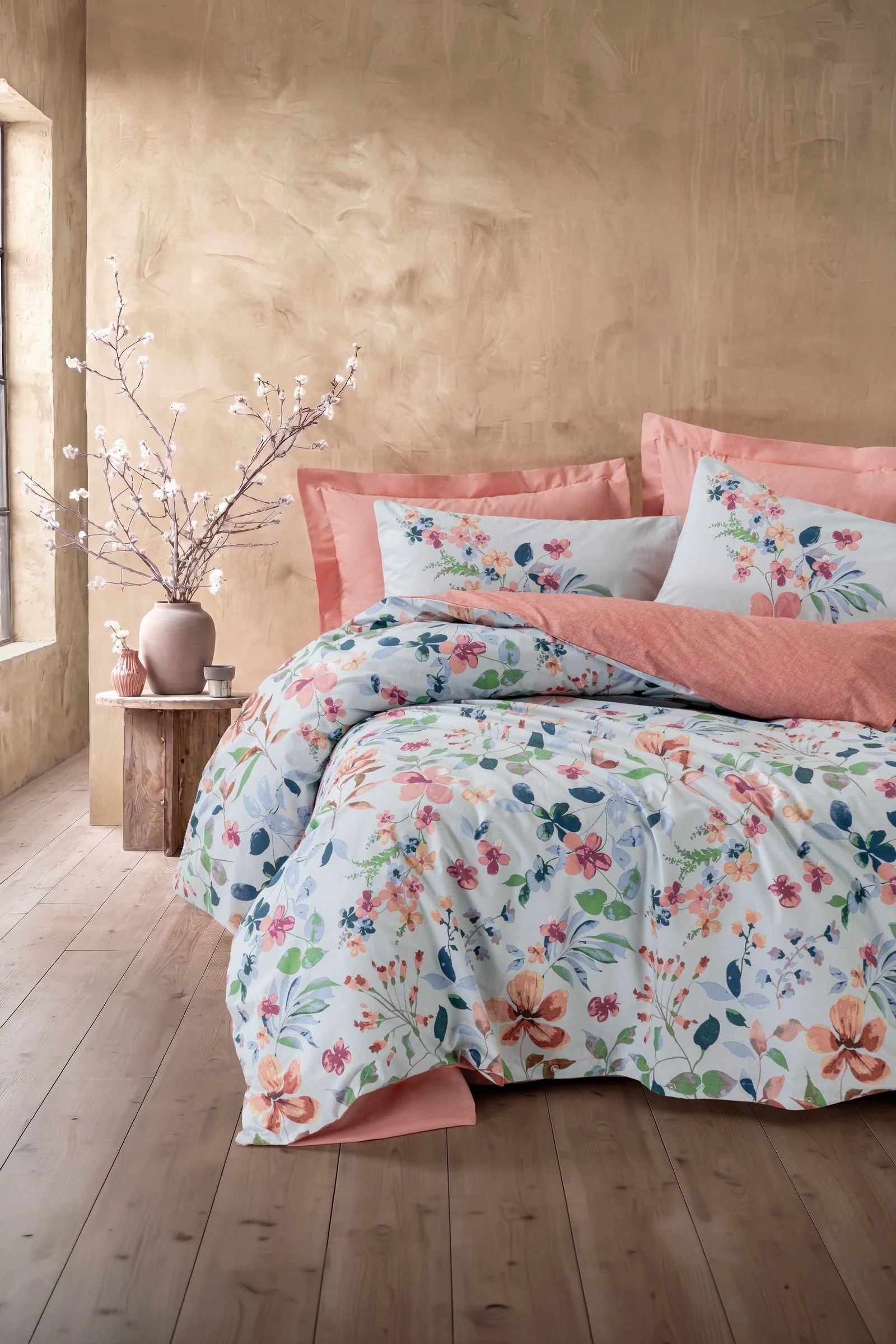 Cotton Box Modeline Çift Kişilik Nevresim Takımı Bluebell Somon