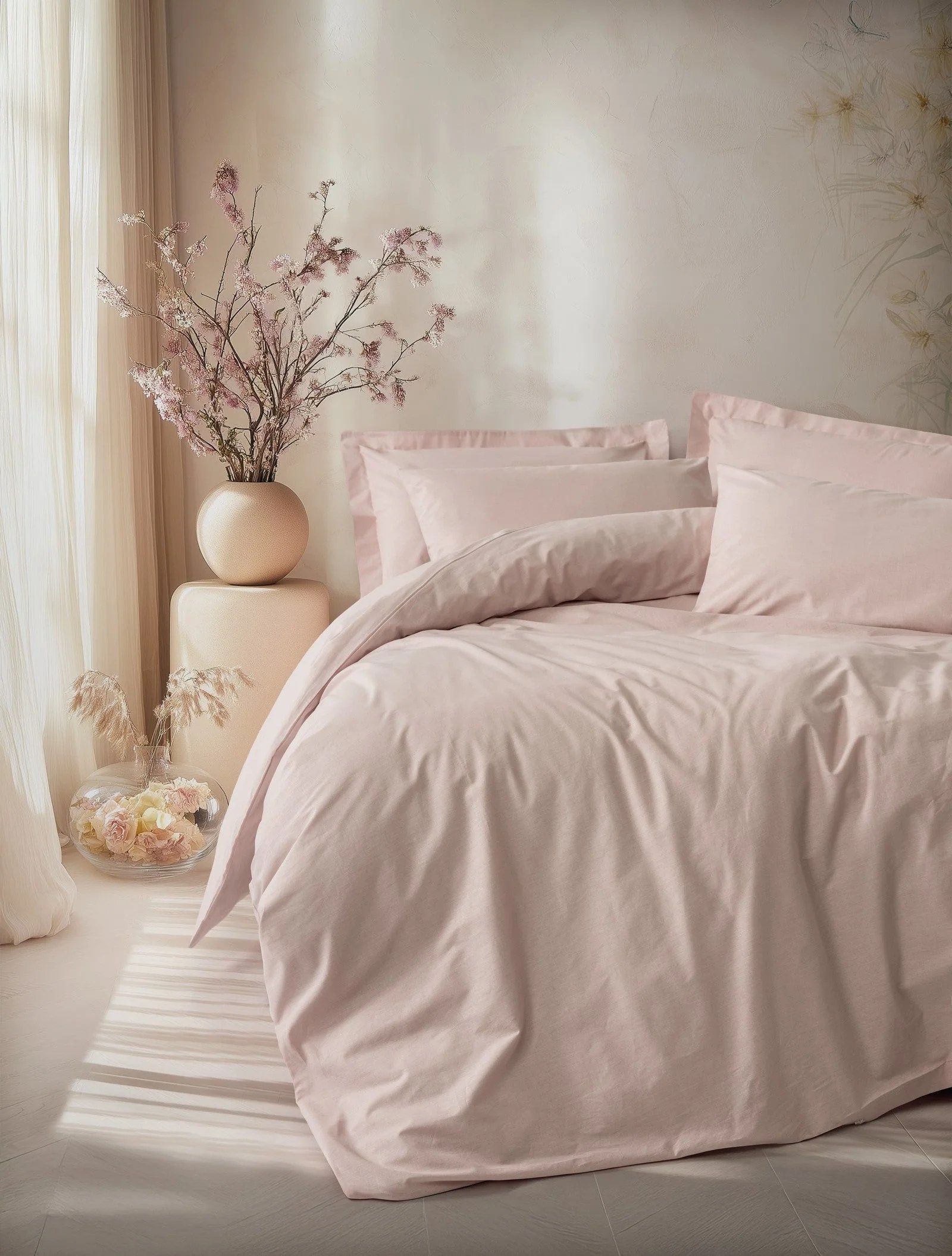 Cotton Box Plain Çift Kişilik Nevresim Takımı Pudra