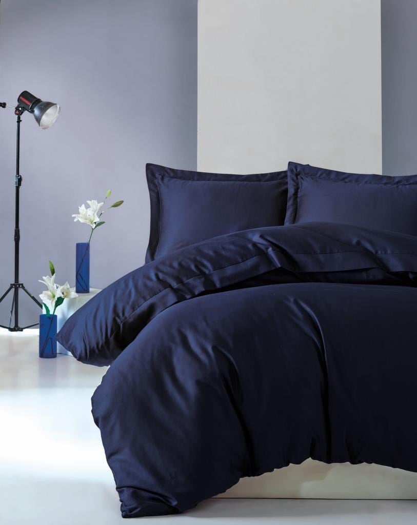 Cotton Box Tek Kişilik Saten Nevresim Takımı Elegante Lacivert