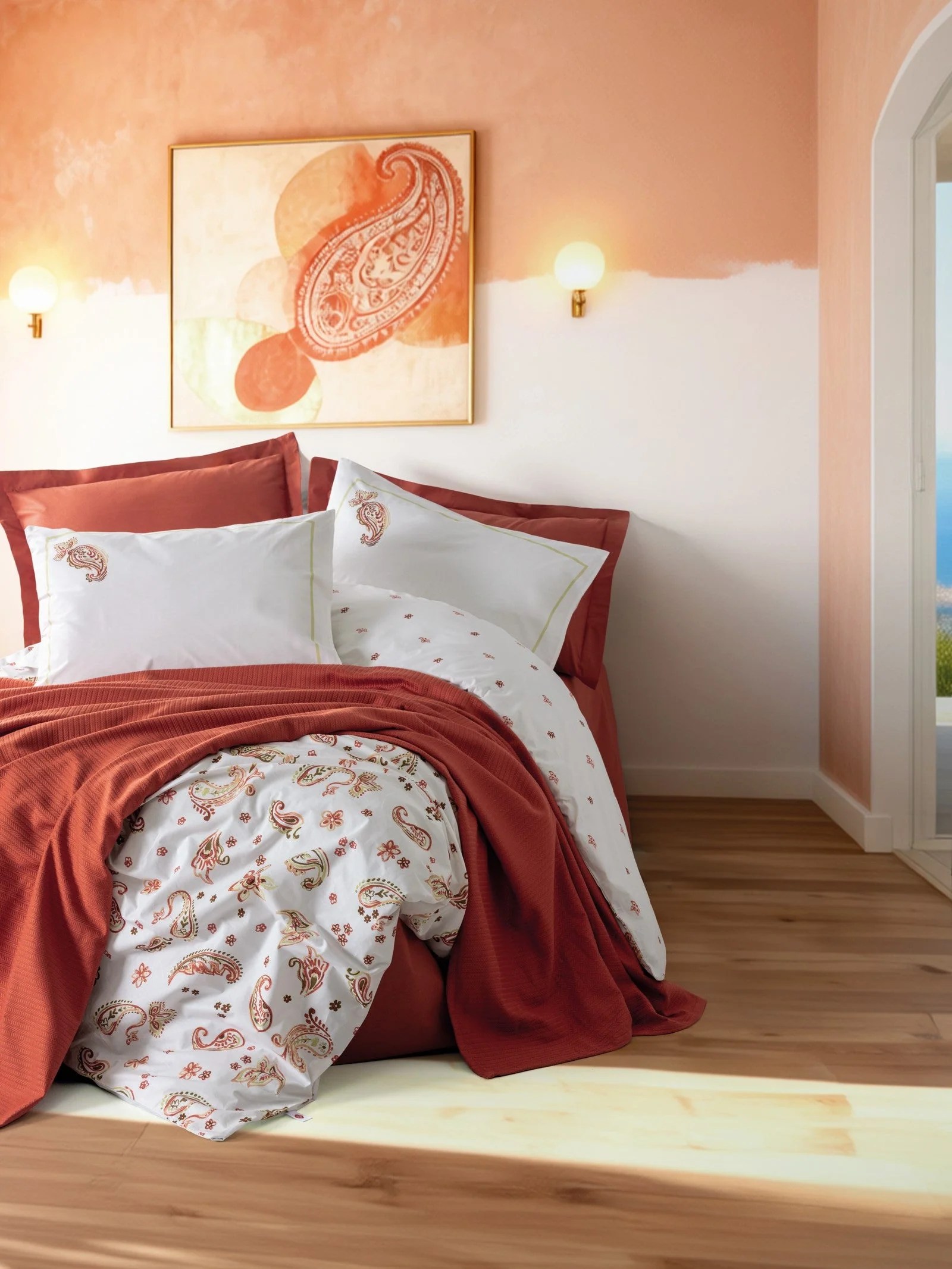 Cotton Box Vivid Çift Kişilik Pikeli Nevresim Takımı Paisia ​​Tarçın