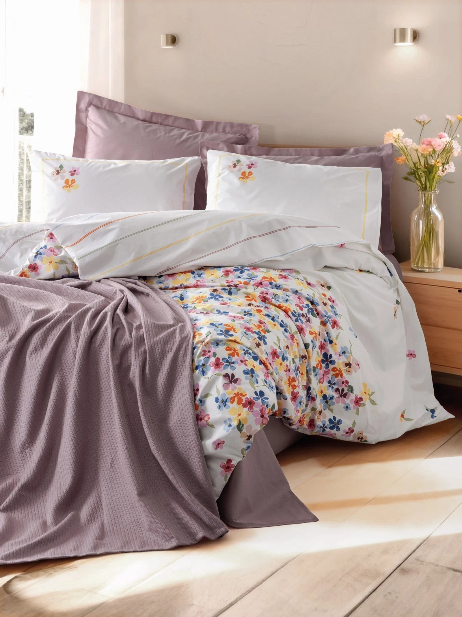 Cotton Box Vivid Çift Kişilik Pikeli Nevresim Takımı Flurry Lila