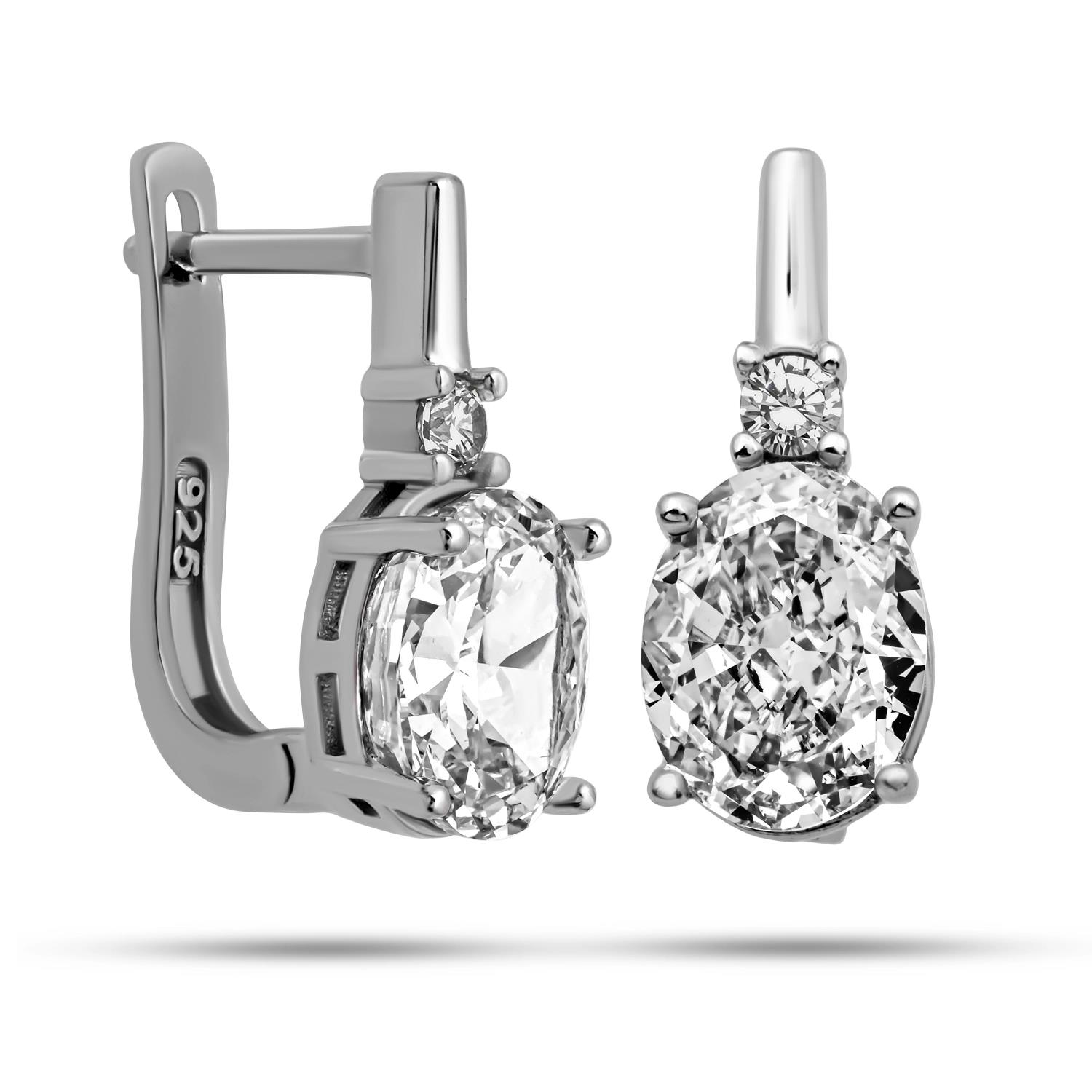 Gümüş Ice Cut Oval Işıltı Kadın Küpe