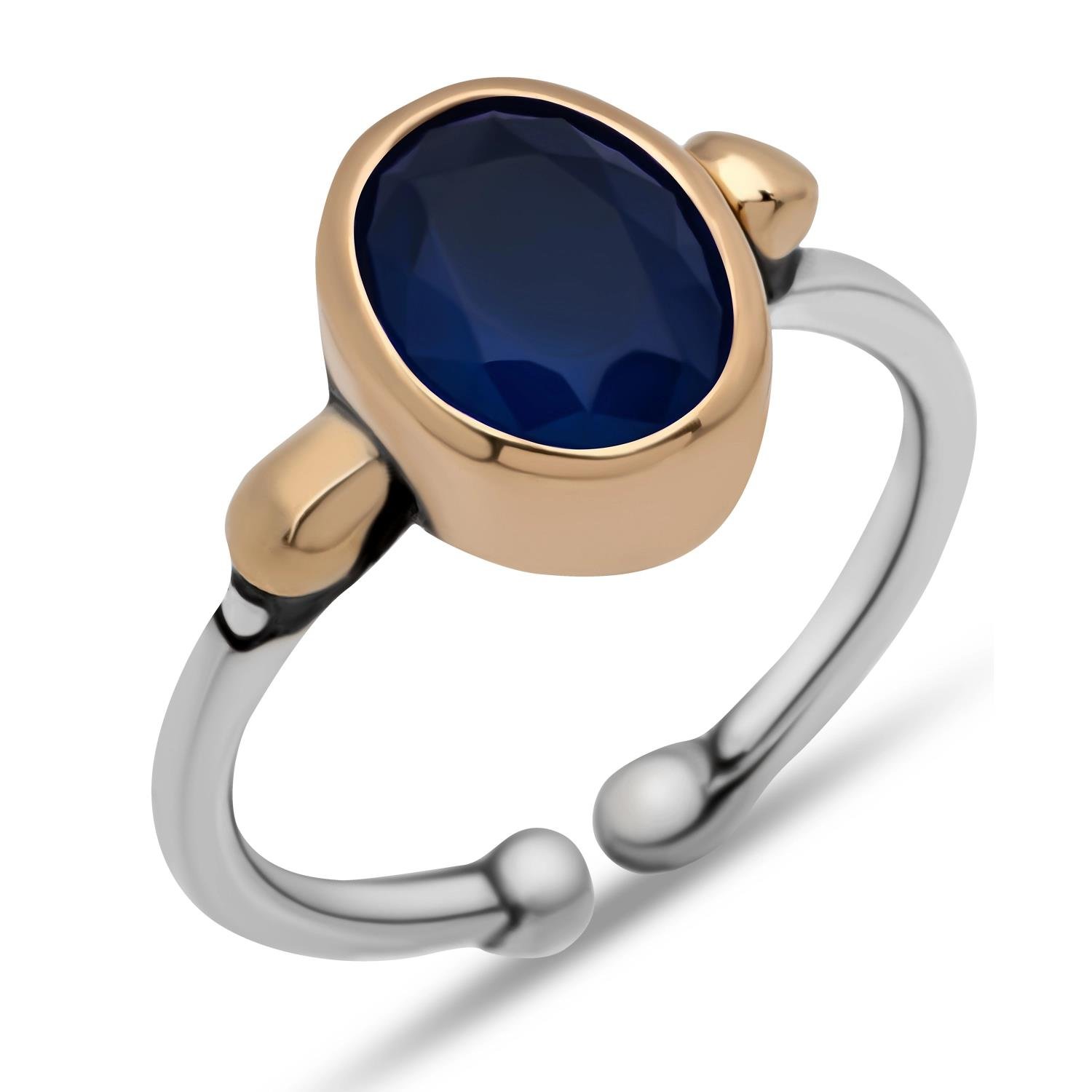 Gümüş Lacivert Taşlı Ayarlanabilir Otantik Kadın Yüzük