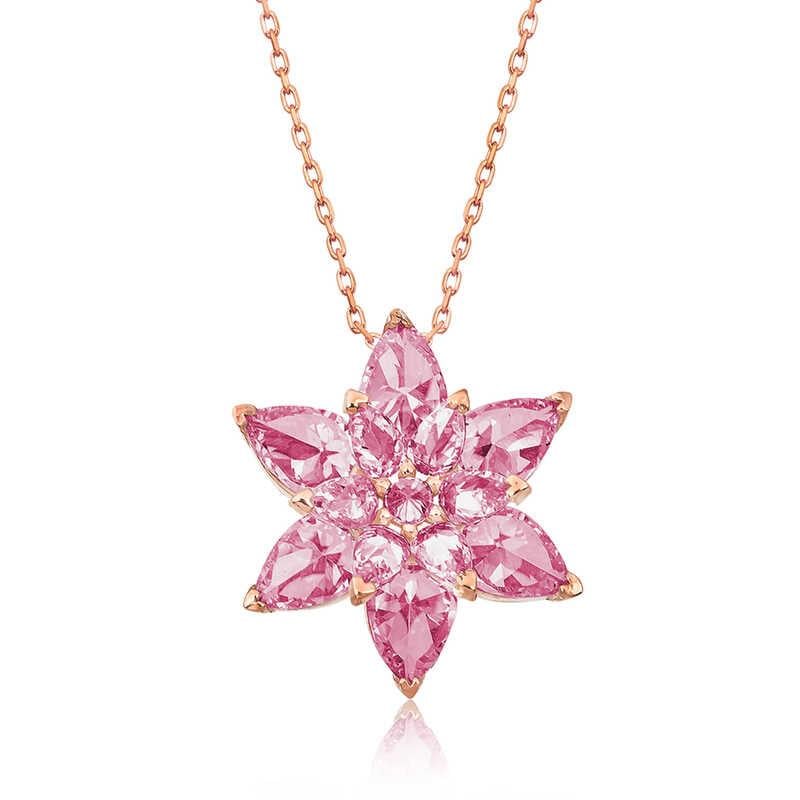 Gümüş Rose Pembe Lotus Çiçeği Kolye
