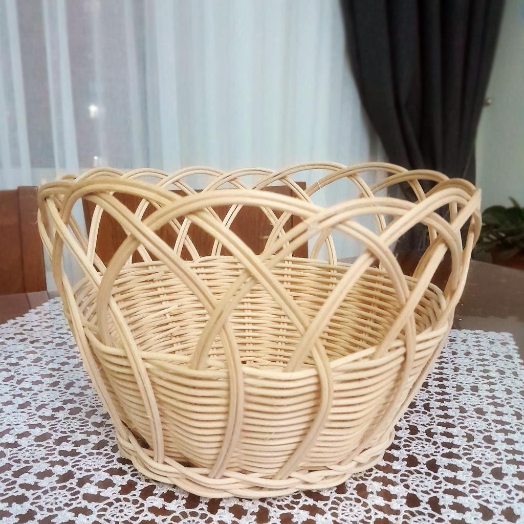Hasır Örgülü Meyvelik Sebzelik Dekoratif Sepet 25X18x17 -VernikliHSK001