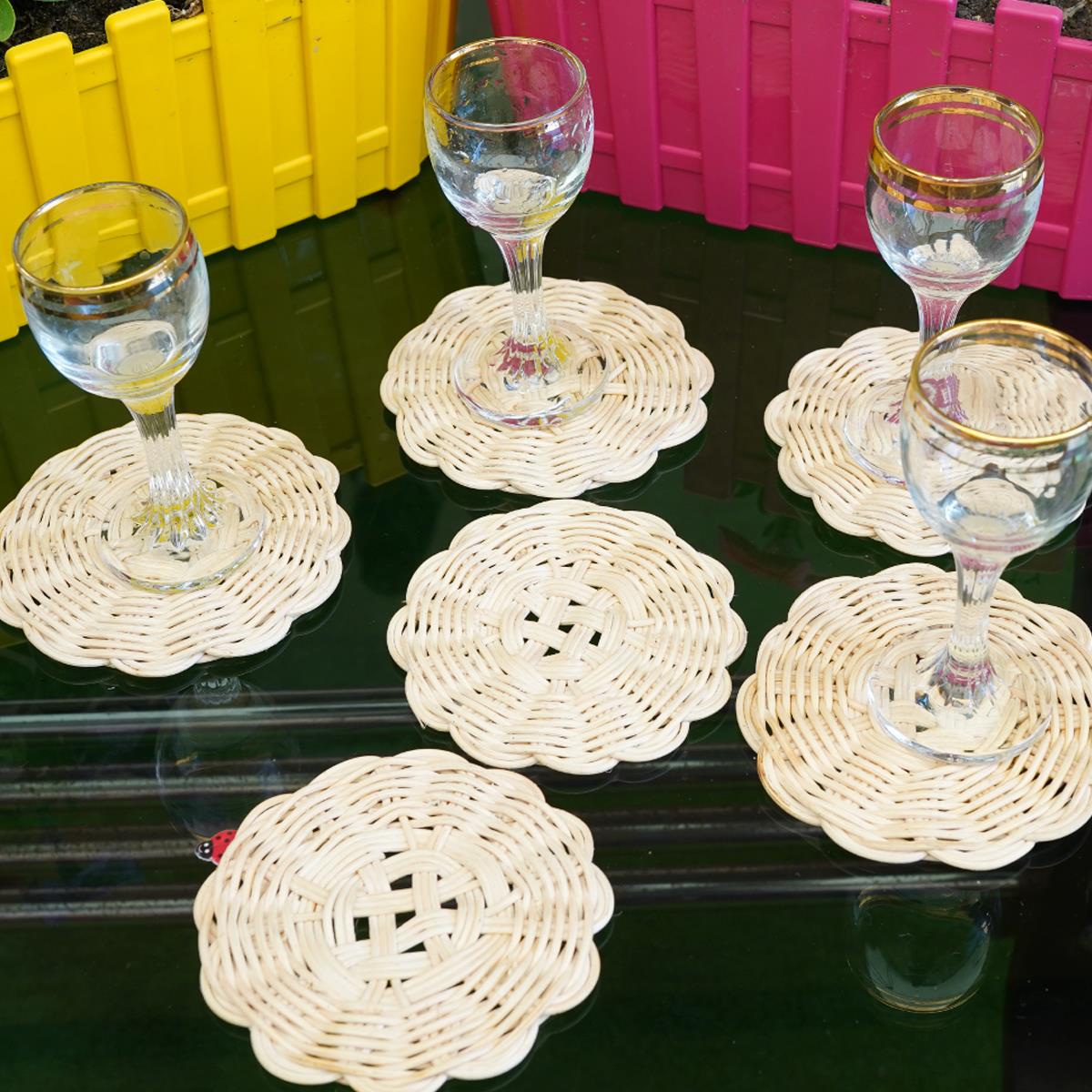 Hasıreli Örgü Hasır Bardak Altlığı 6'lı 11x11cm - Verniksiz HSR1424
