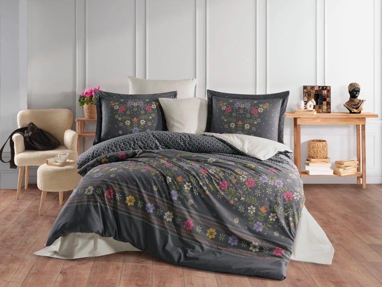 Hobby Çift Kişilik Poplin Nevresim Clarice Gri