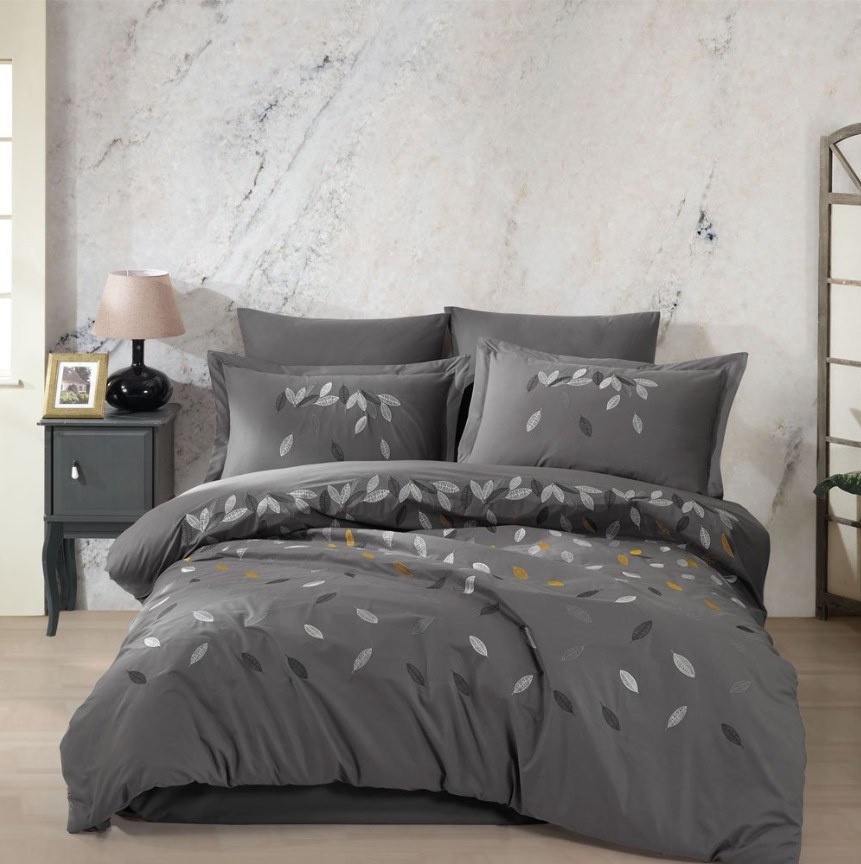Hobby Çift Kişilik Poplin Premium Nakışlı Nevresim Lidia Gri