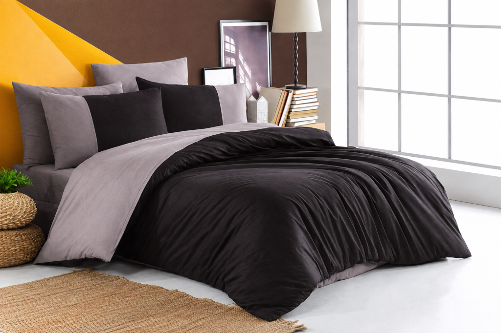 Hobby Kingsize Poplin Nevresim Diamond Siyah Antrasit