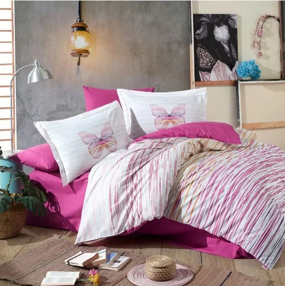 Hobby Kingsize Poplin Nevresim Eldora Fuşya