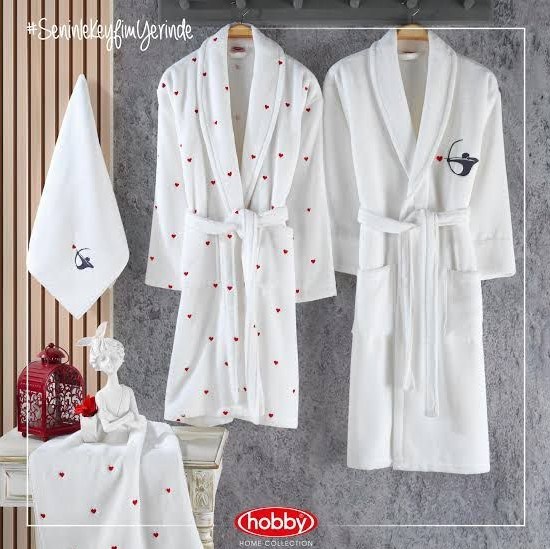 Hobby Lubow - Pamuklu Bornoz Seti Beyaz