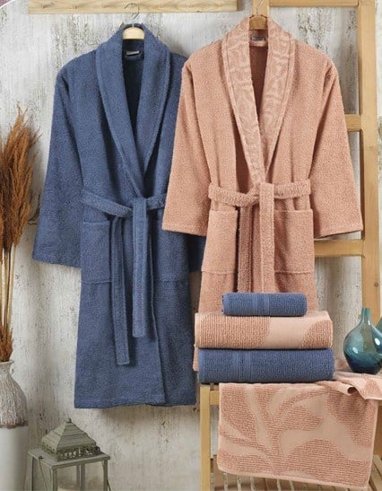 Hobby Puga Bornoz Seti Şeftali İndigo