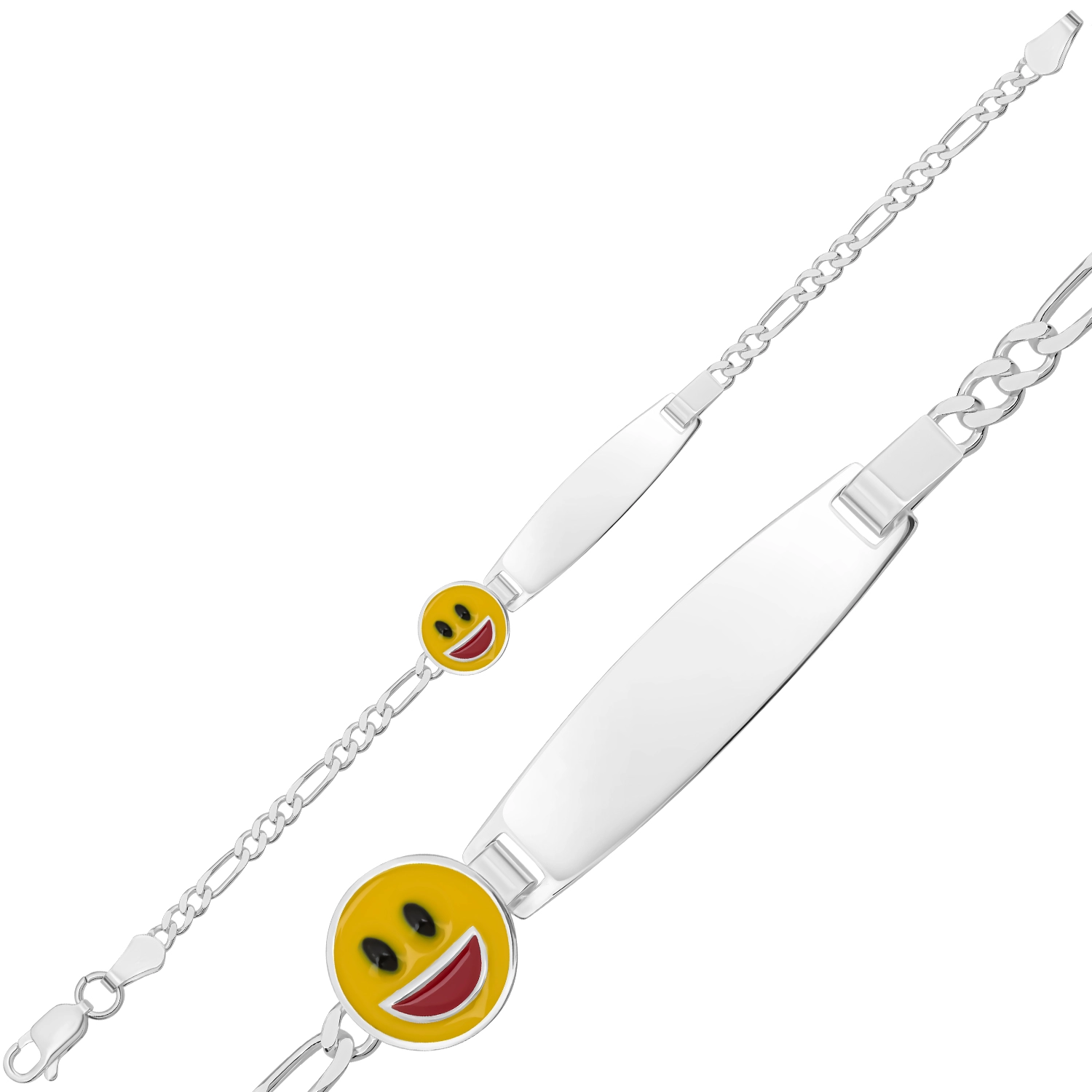 Kişiye Özel Gülen Emoji Gümüş Çocuk Künyesi