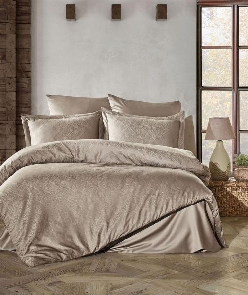 Şaheser Home Collection Jakarlı Saten Çift Kişilik Nevresim Takımı Harley Vizon