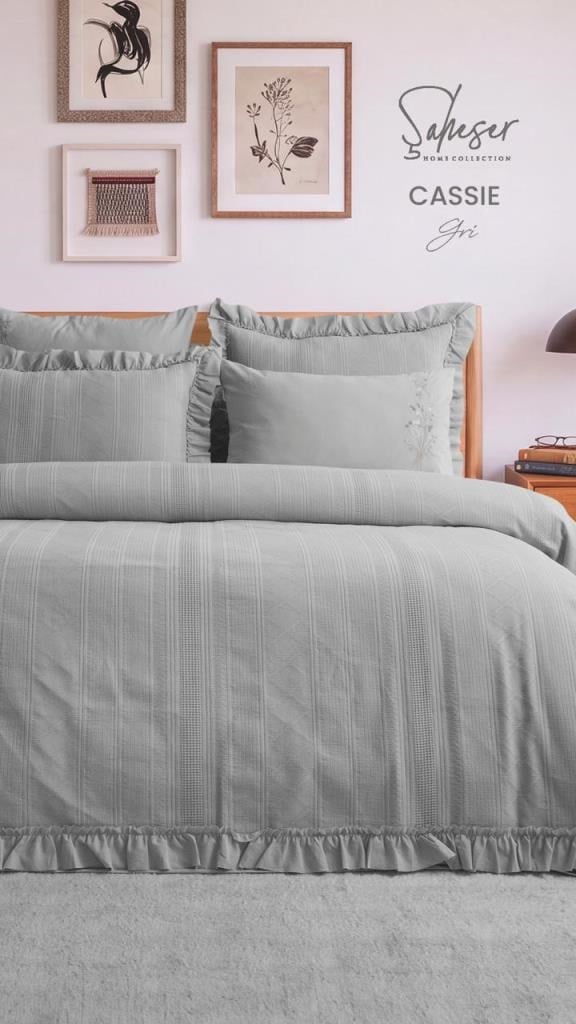 Şaheser Home Collection Yatak Örtüsü Çift Kişilik Cassie Gri