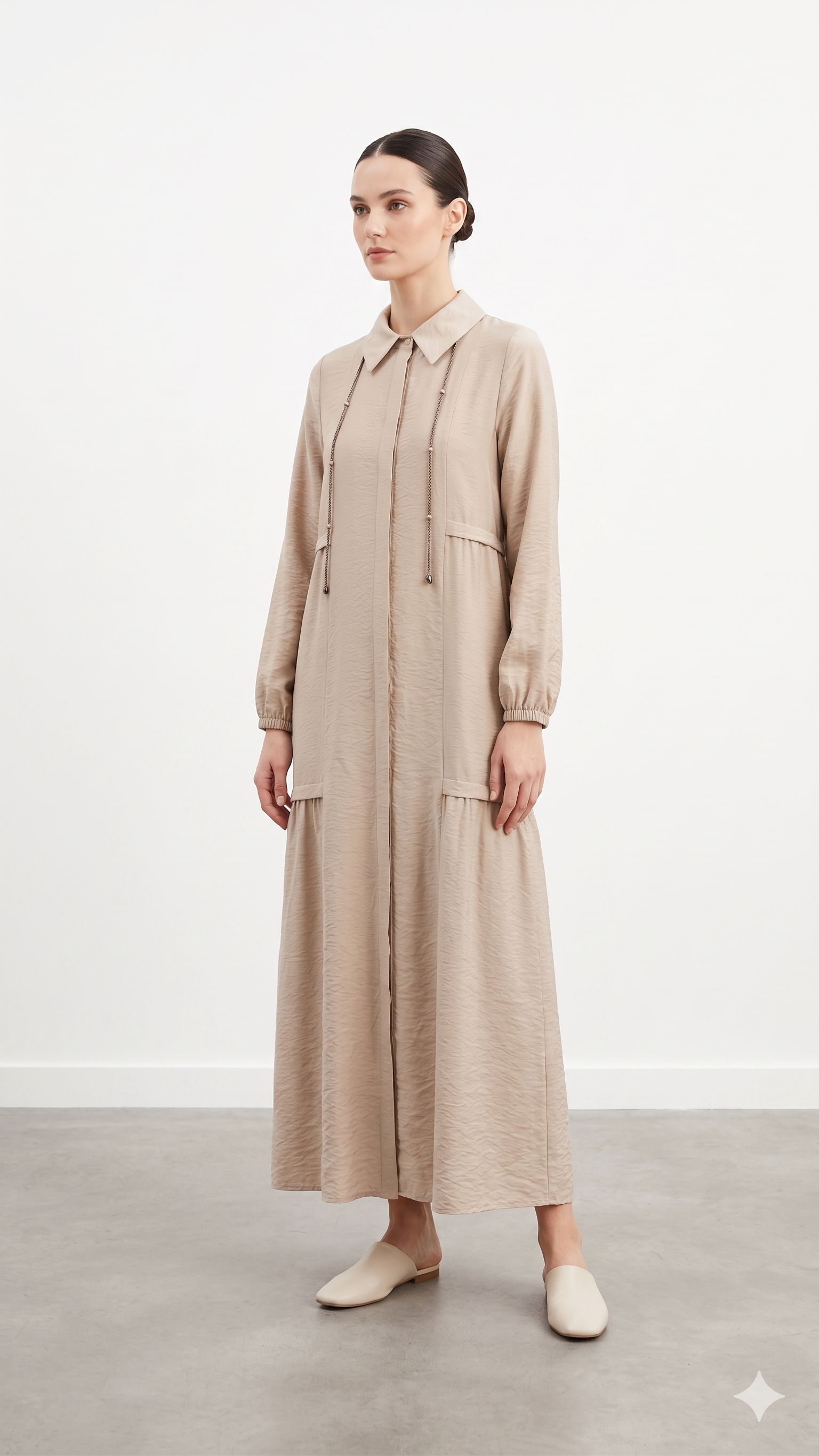 Micca 261576 Yaka İp Detay Ferace - Taş