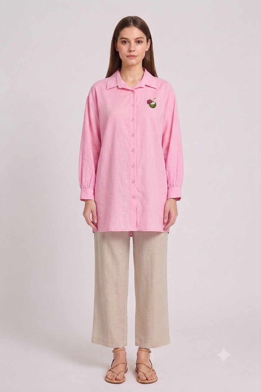 Basic Nakışlı Tunik 260198 - Pembe