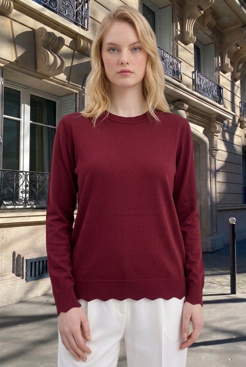 Kesik Detay Bluz 35226 Bordo