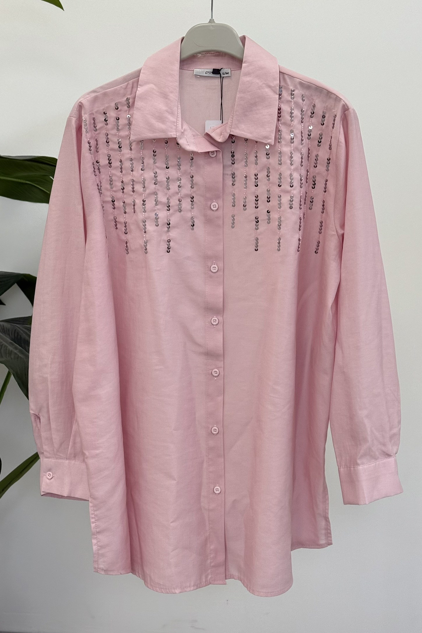Omuzu Boncuk Detaylı Tunik 10794 - Pembe