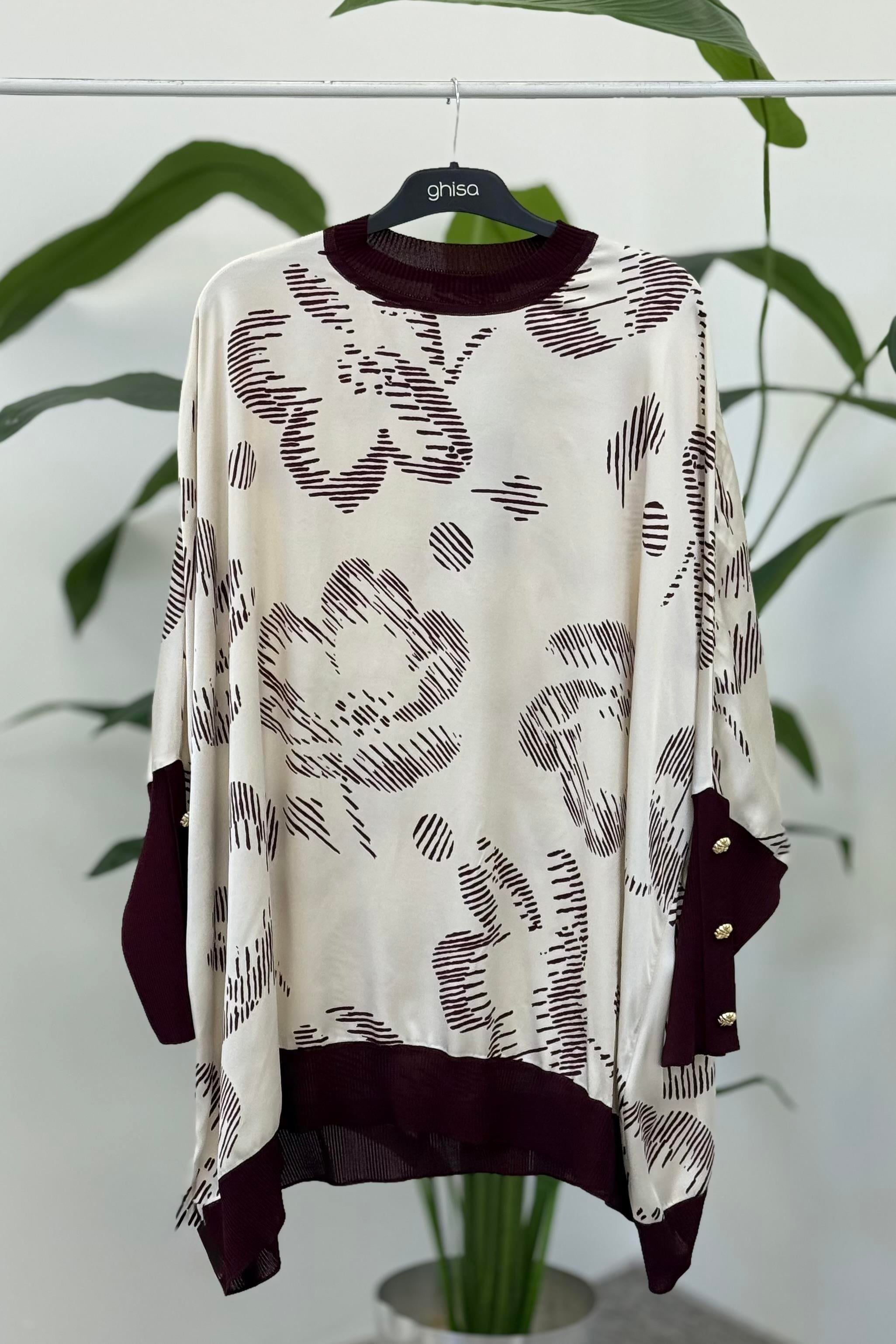 Ghisa 4016 Tunik - Bej Çiçek - Mürdüm